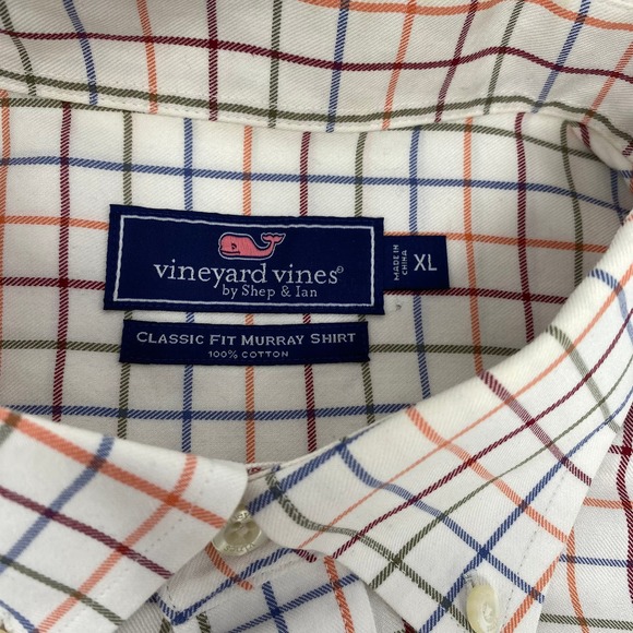 Vineyard Vines‎ XL Orange Blue Green Check Long Sleeve Button Up Murray Shirt - Picture 2 of 4